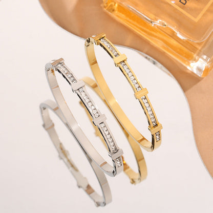 Rhinestone Double-Layer Zircon Bracelet | High-Sense Geometric Open Bangle | Trendy Minimalist Sparkling Clavicle Jewelry | Luxury-Label Adjustable Zircon Bracelet | 2026 High-Fashion Radiant Women’s Accessories