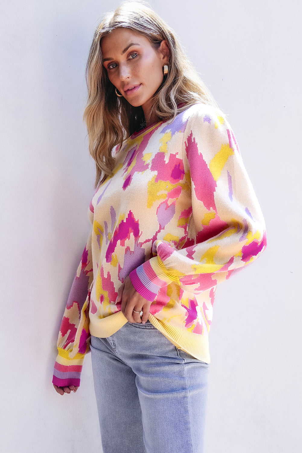 Threaded Pear Aria Colorblock Balloon Sleeve Sweater