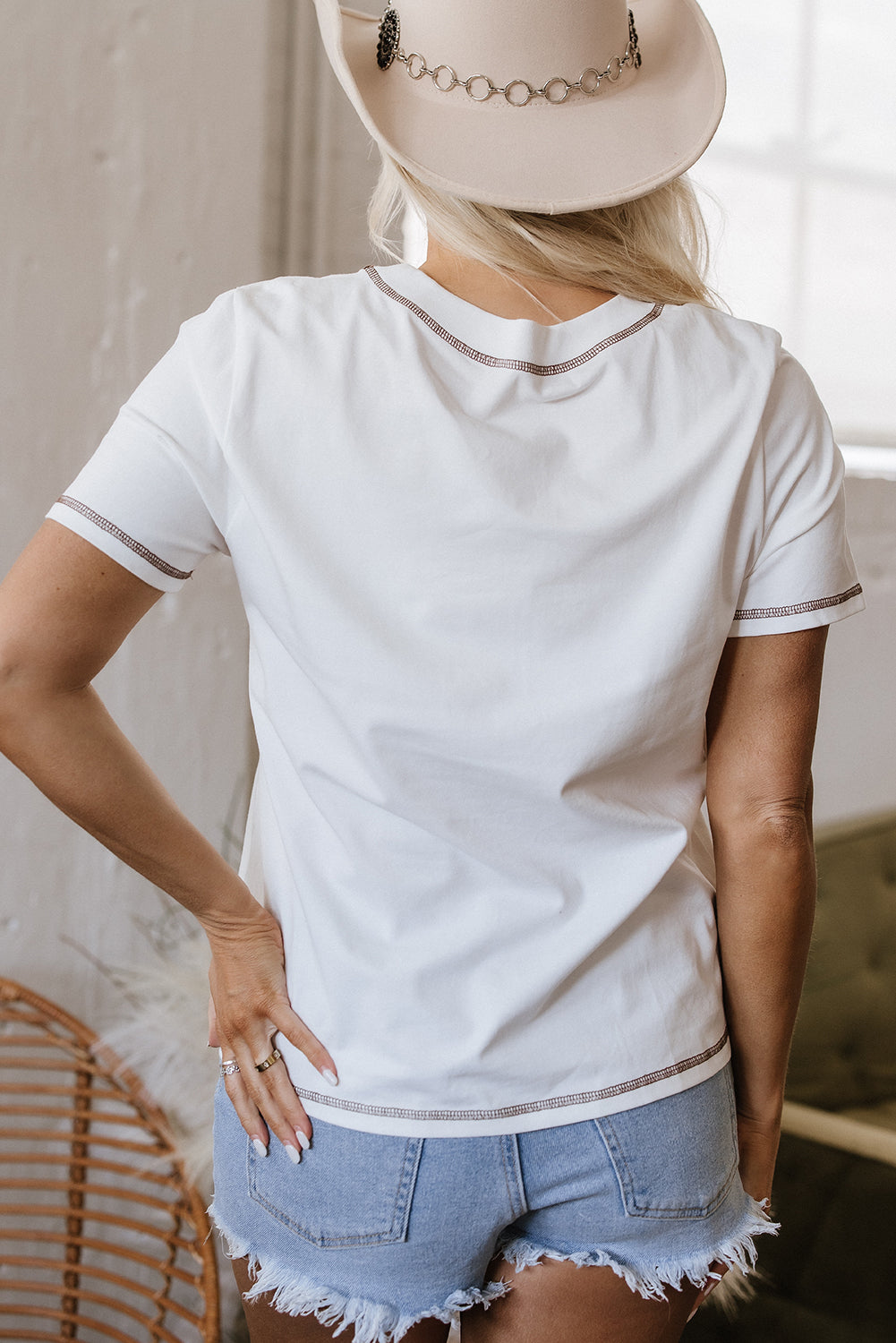 Threaded Pear Horseshoe Embroidered Patch Pocket Tee