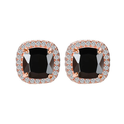 Black Princess Crystal & Rose Goldtone Halo Stud Earrings