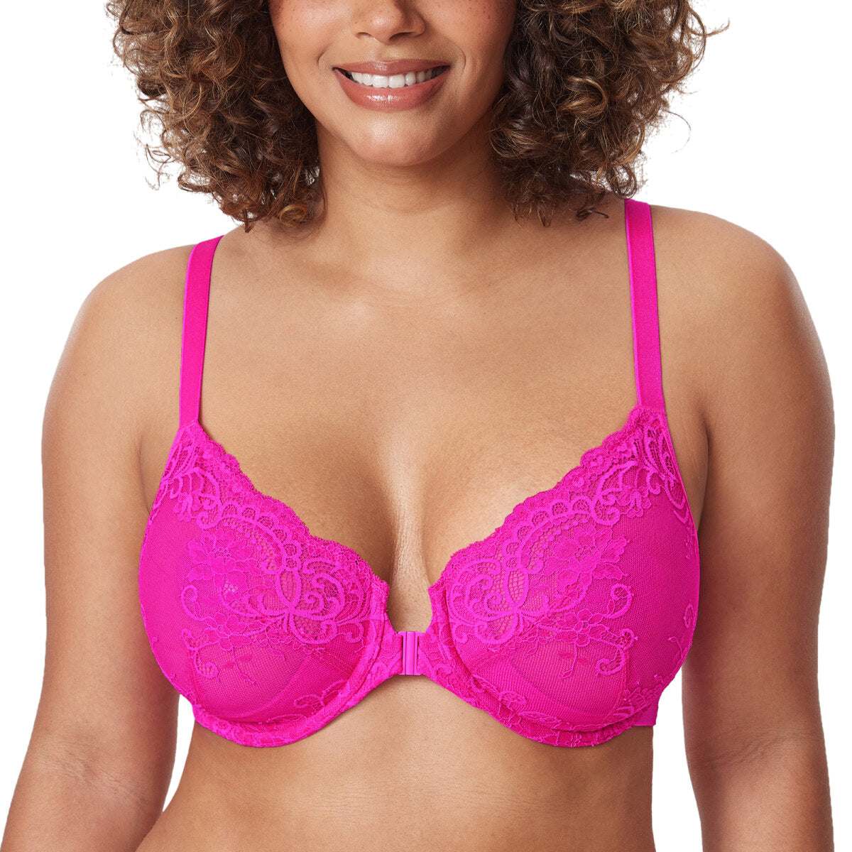 Front Closure Lace Underwire Plunge Bra