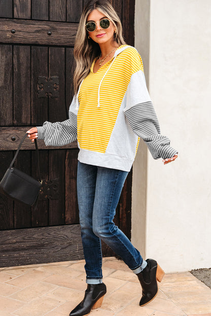 Threaded Pear Margot Stripe Drawstring Loose Fit Hooded Top