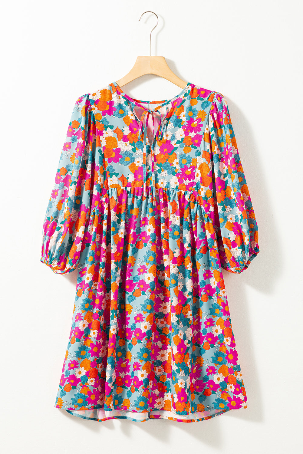 Threaded Pear Lena Floral Bubble Sleeve Babydoll Dress