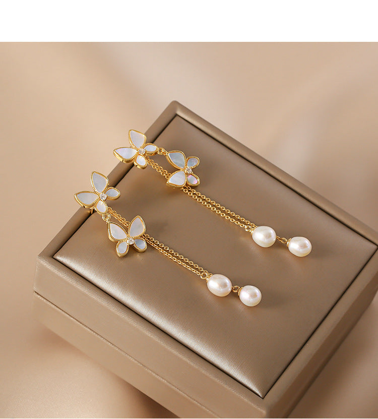 New Trendy Exquisite Sweet Butterfly Long Tassel Earrings | High-Sense Romantic Drop Earpieces | Trendy Minimalist Butterfly Tassel Jewelry | Luxury-Label Statuesque Radiant Accessory | 2026 High-Fashion Emerald-Luxe Essential