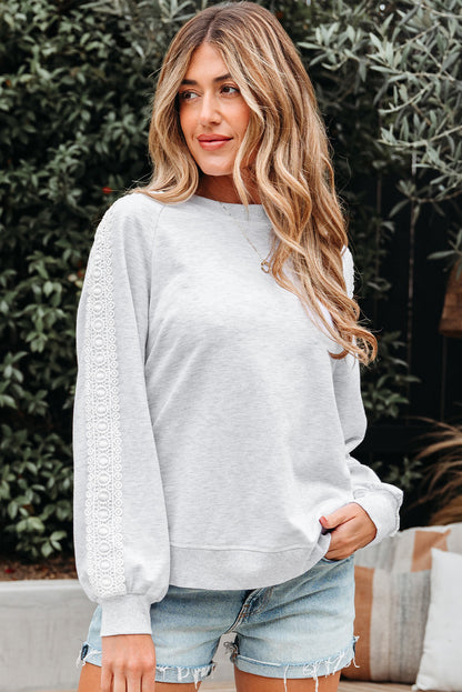 Threaded Pear Peyton Lace Patchwork Raglan Sleeve Crew Neck Sweatshirt