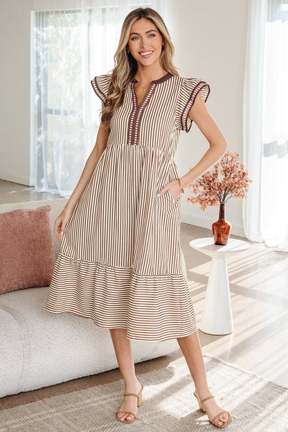 Threaded Pear Makenzie Contrast Trim Midi Dress