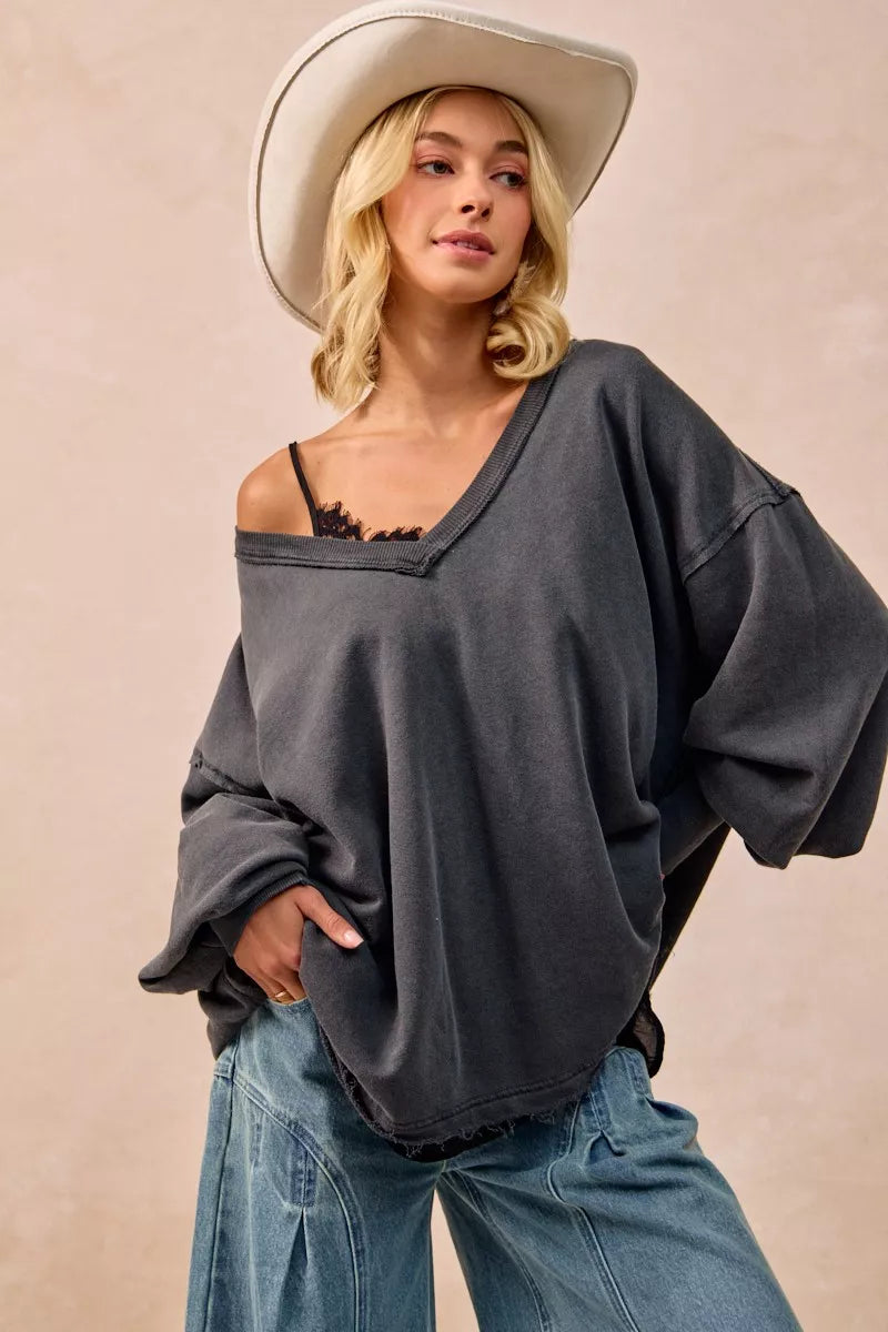 BiBi Mineral Washed French Terry Oversized Sweatshirt