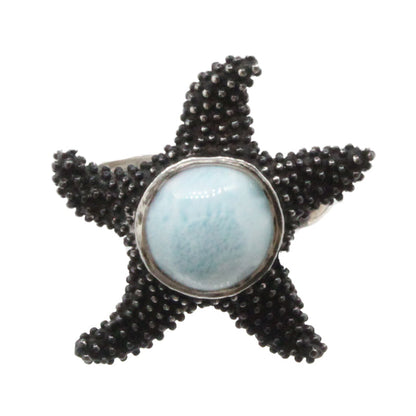 Larimar Stone Oxidized Sterling Silver Starfish Ring Size 7 By Marahlago