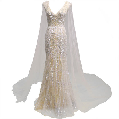 Women’s Fashionable Personalized Shawl Evening Dress | Elegant Cape-Style Formal Gown | Modern Luxury Slim-Fit Party Dress | Trendy Personalized Evening Wrap Dress | 2026 High-Fashion Gala Gown