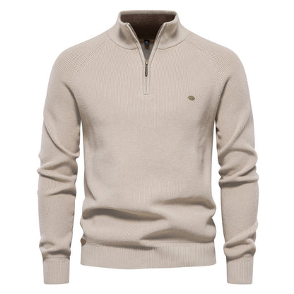 Men's Zipper Stand Collar Knitted Sweater Fashion Slim Solid Color Long Sleeve Half Turtleneck Top Men's Clothing
