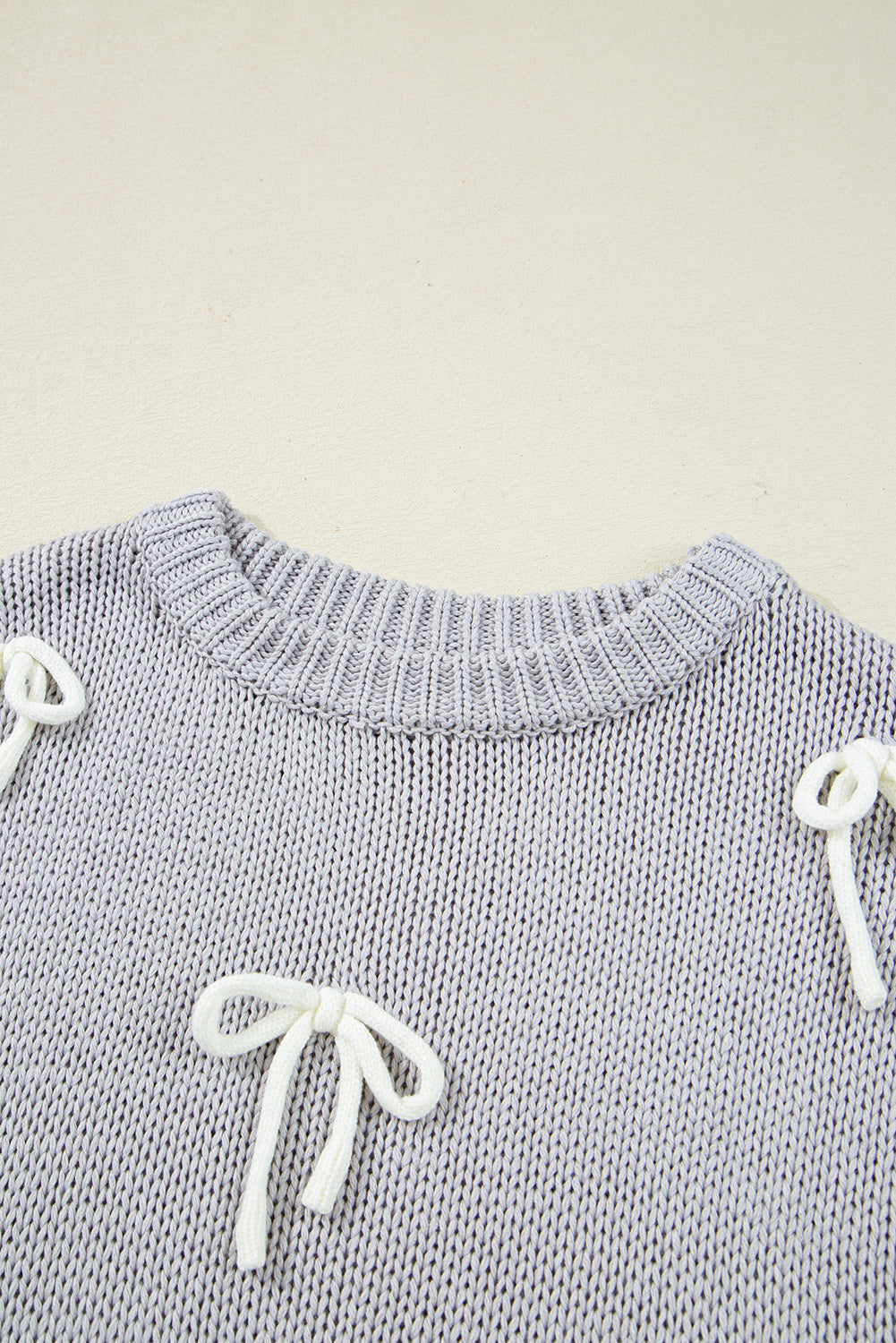 Threaded Pear Sara Bowknot Applique Cap Sleeve Sweater