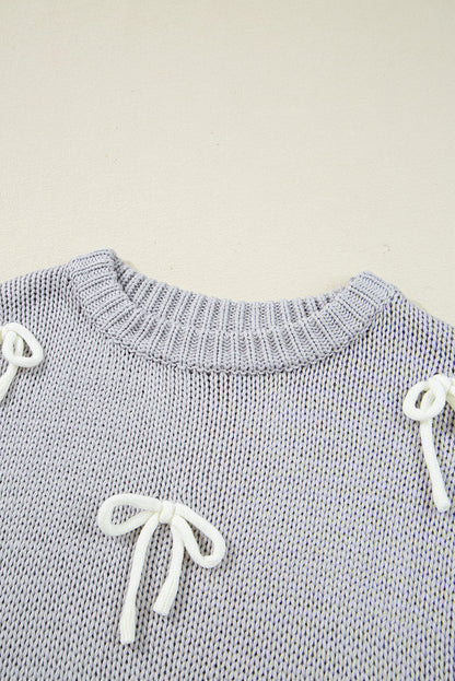 Threaded Pear Sara Bowknot Applique Cap Sleeve Sweater