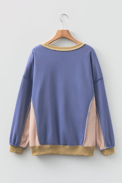 Threaded Pear Alaina Waffle Patchwork Oversize Sweatshirt