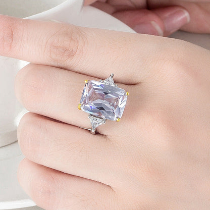High-carbon Two-tone Rectangular-cut Diamond Ring