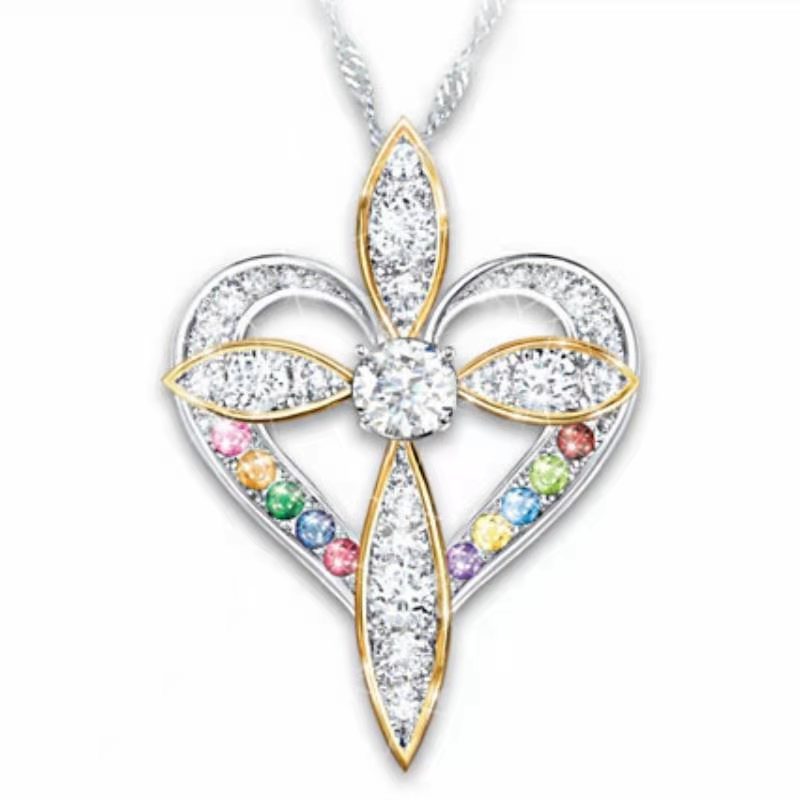 Fashion Love Heart-Shaped Cross Pendant | Trendy Crucifix Heart Necklace for Women | Minimalist Spiritual Symbol Jewelry | Elegant Faith-Inspired Heart Charm Necklace