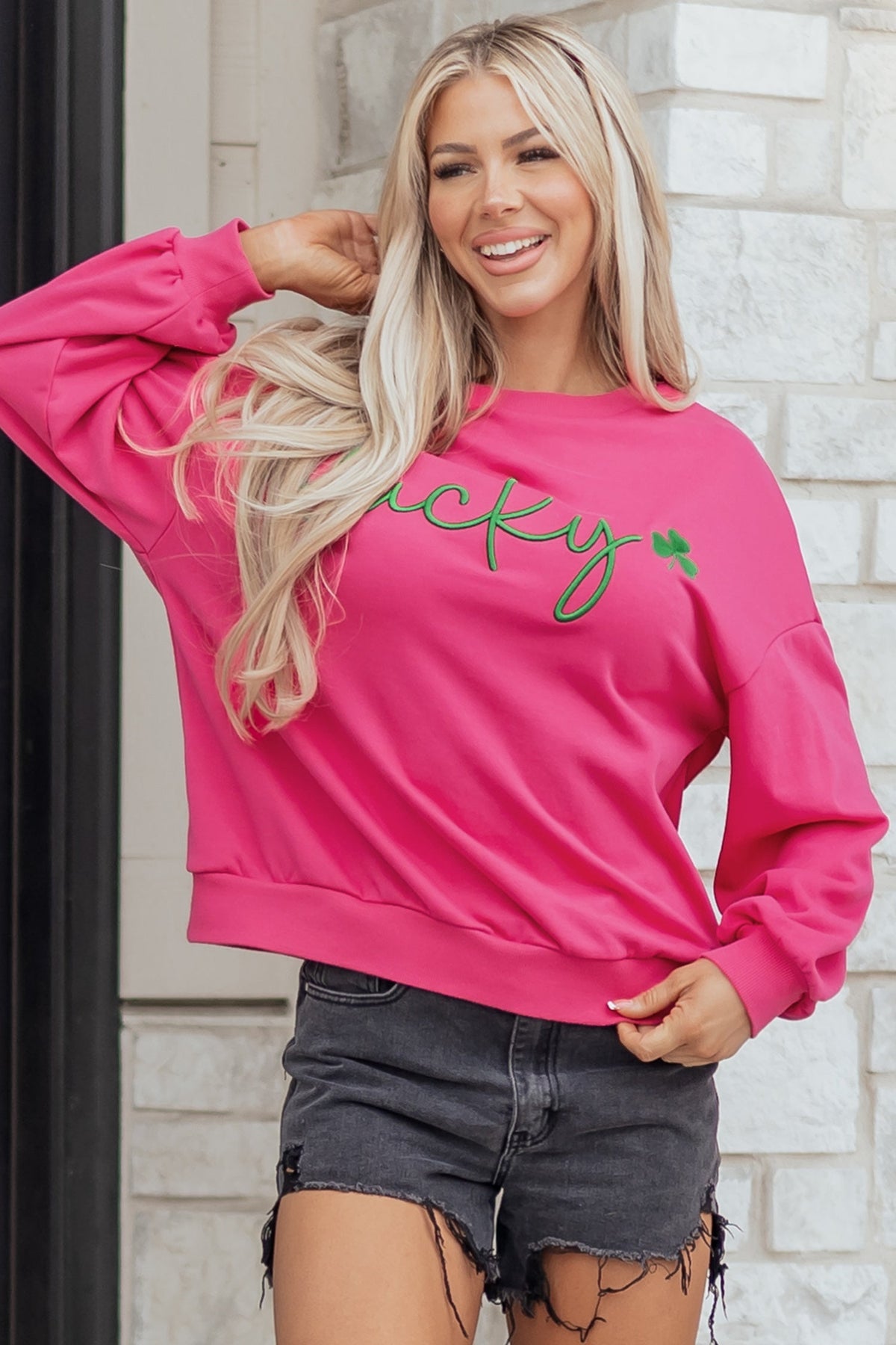 Threaded Pear Armani Clover Embroidered Loose Pullover