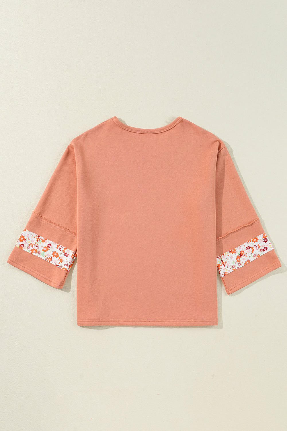 Threaded Pear Flower Exposed Seam Wide Sleeve Top