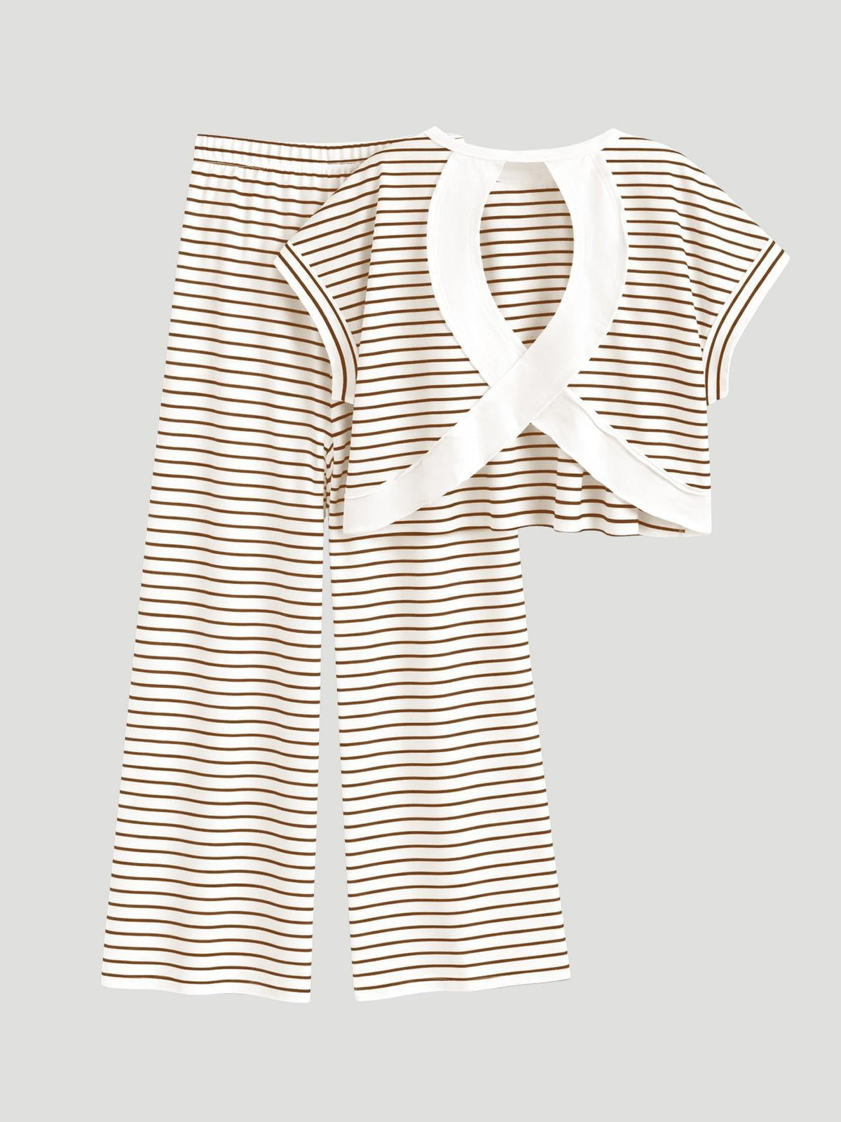 Women's Striped Cross-Back Crop Top & Wide Leg Pants Set