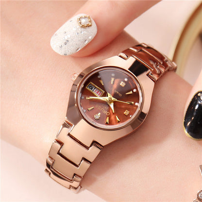 Tungsten Steel Color Waterproof Quartz Watch | Elegant Couple’s Calendar Wristwatch | Fashionable Student Daily Wear Watch | Trendy Minimalist Steel Watch for Men & Women | 2026 High-Fashion Precision Timepiece