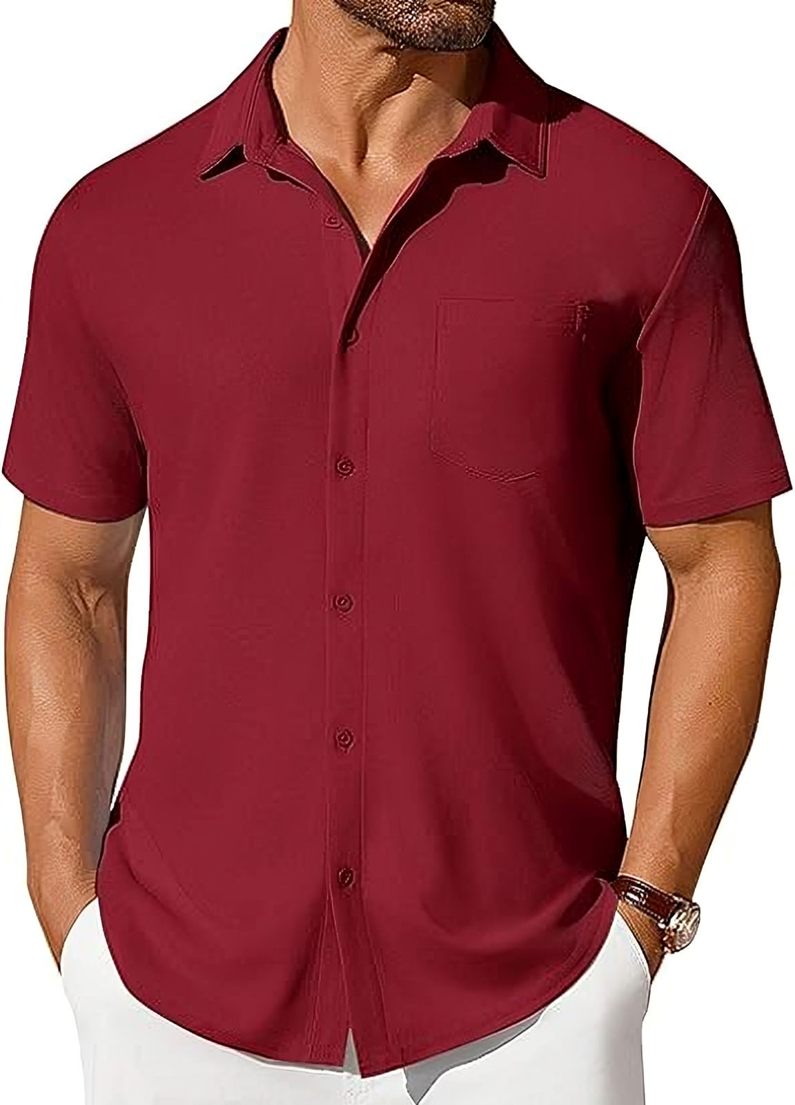 Men’s Short Sleeve Button-Up Shirt | Premium Wrinkle & Crease Resistant Fabric | Non-Iron Modern Business Casual Shirt | Travel-Friendly Lightweight Men's Summer Top