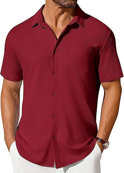 Men’s Short Sleeve Button-Up Shirt | Premium Wrinkle & Crease Resistant Fabric | Non-Iron Modern Business Casual Shirt | Travel-Friendly Lightweight Men's Summer Top