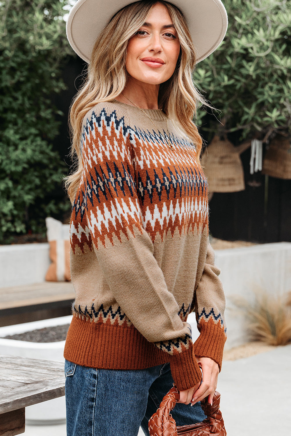 Threaded Pear Eva Aztec Crew Neck Sweater