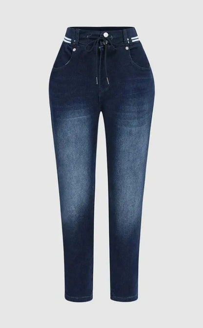 Women’s Athleisure Skinny Jeggings | Mid-Rise Pull-On Denim Jeans with Drawstring Waist | Butt-Lifting Dark Wash Stretch Denim for Women