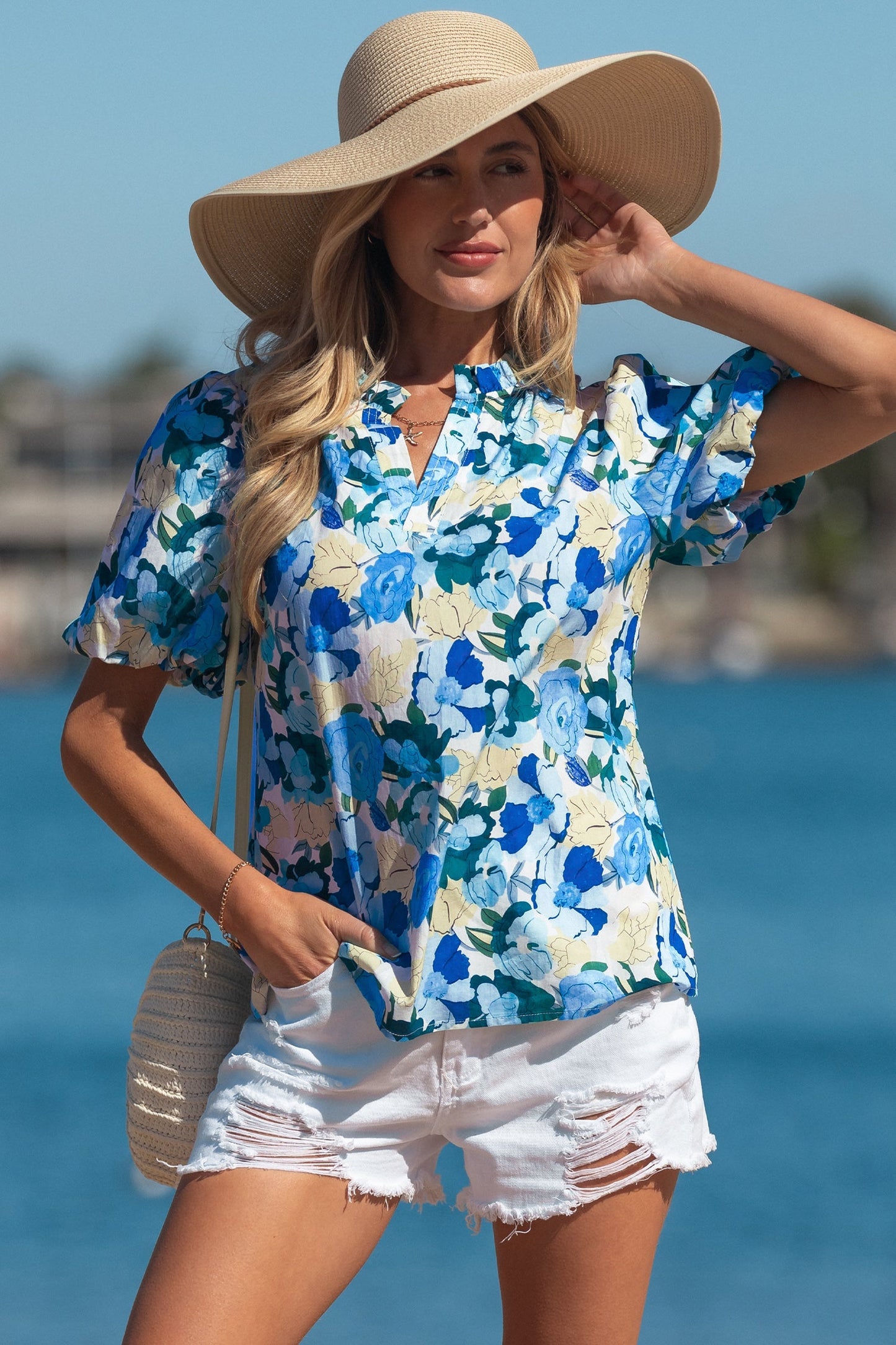 Threaded Pear Leilani Short Puff Sleeve Blouse