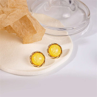 Yellow Resin & Goldtone Twisted-Trim Round Stud Earrings