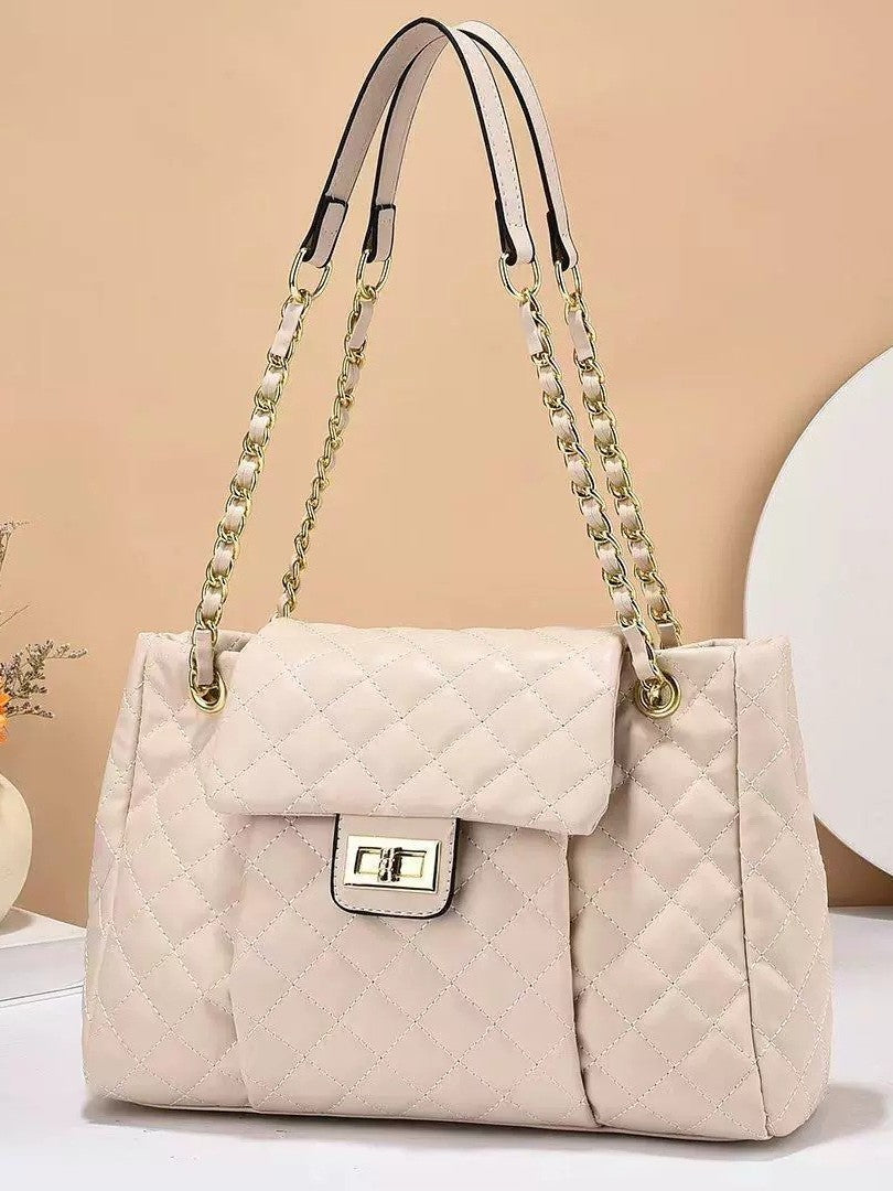 Women’s Quilted Rhombus Chain Shoulder Bag | Large Capacity Embroidery Thread Messenger Bag | Elegant Solid Color Crossbody Tote | Designer Style Diamond Lattice Chain Bag | 2026 Luxury Work & Travel Handbag