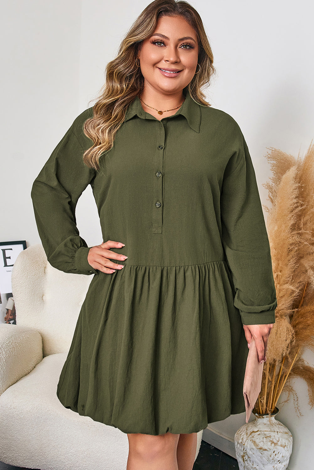 Threaded Pear Catherine Ruffle Hem Mini PLUS Dress