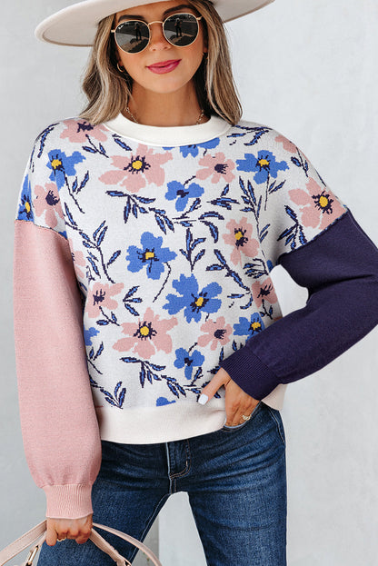Threaded Pear Lumivita Colorblock Sleeve Patchwork Sweater