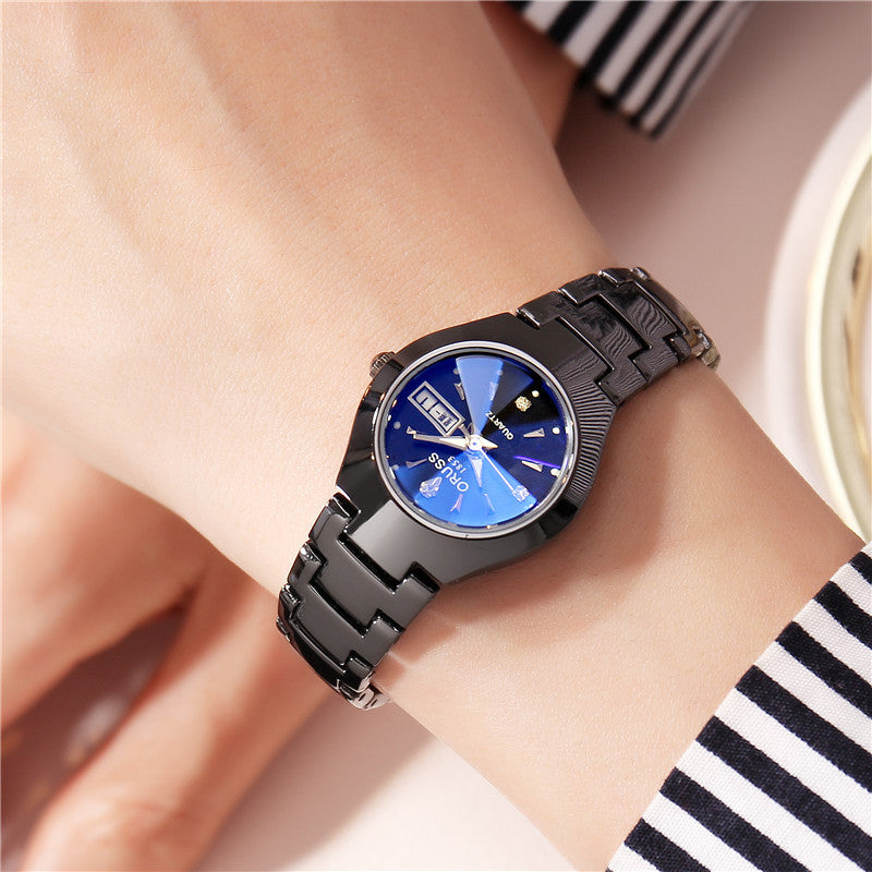 Tungsten Steel Color Waterproof Quartz Watch | Elegant Couple’s Calendar Wristwatch | Fashionable Student Daily Wear Watch | Trendy Minimalist Steel Watch for Men & Women | 2026 High-Fashion Precision Timepiece