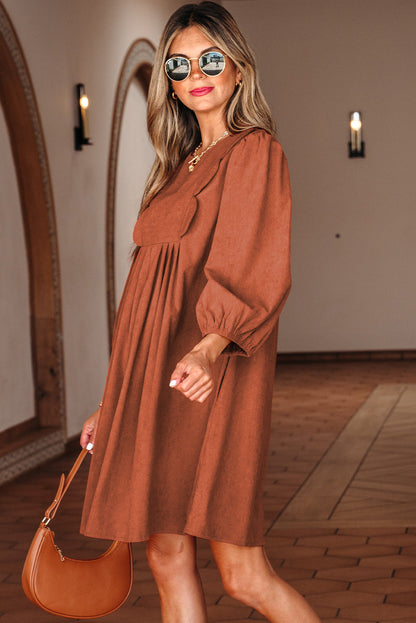 Threaded Pear Yaranina Pleated Corduroy Mini Dress