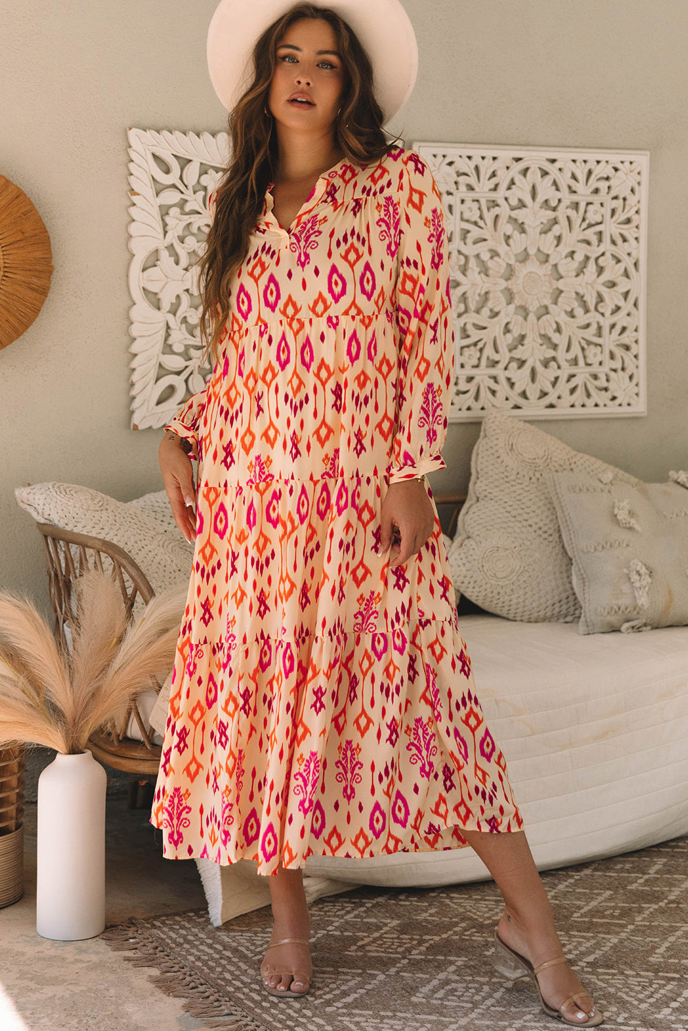 Threaded Pear Marjorie Geometric Printed Maxi Dress