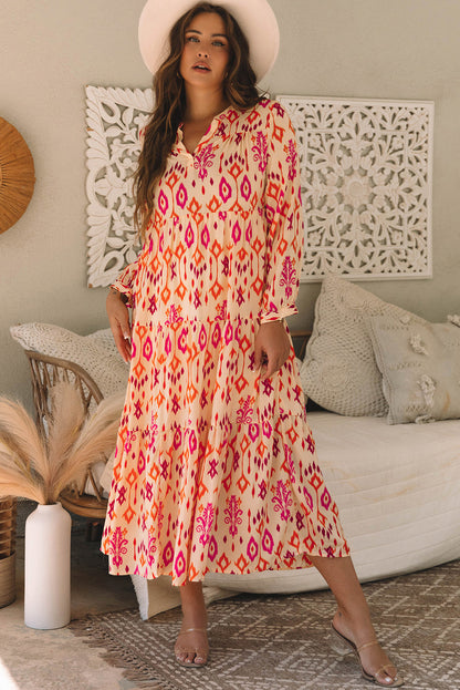 Threaded Pear Marjorie Geometric Printed Maxi Dress