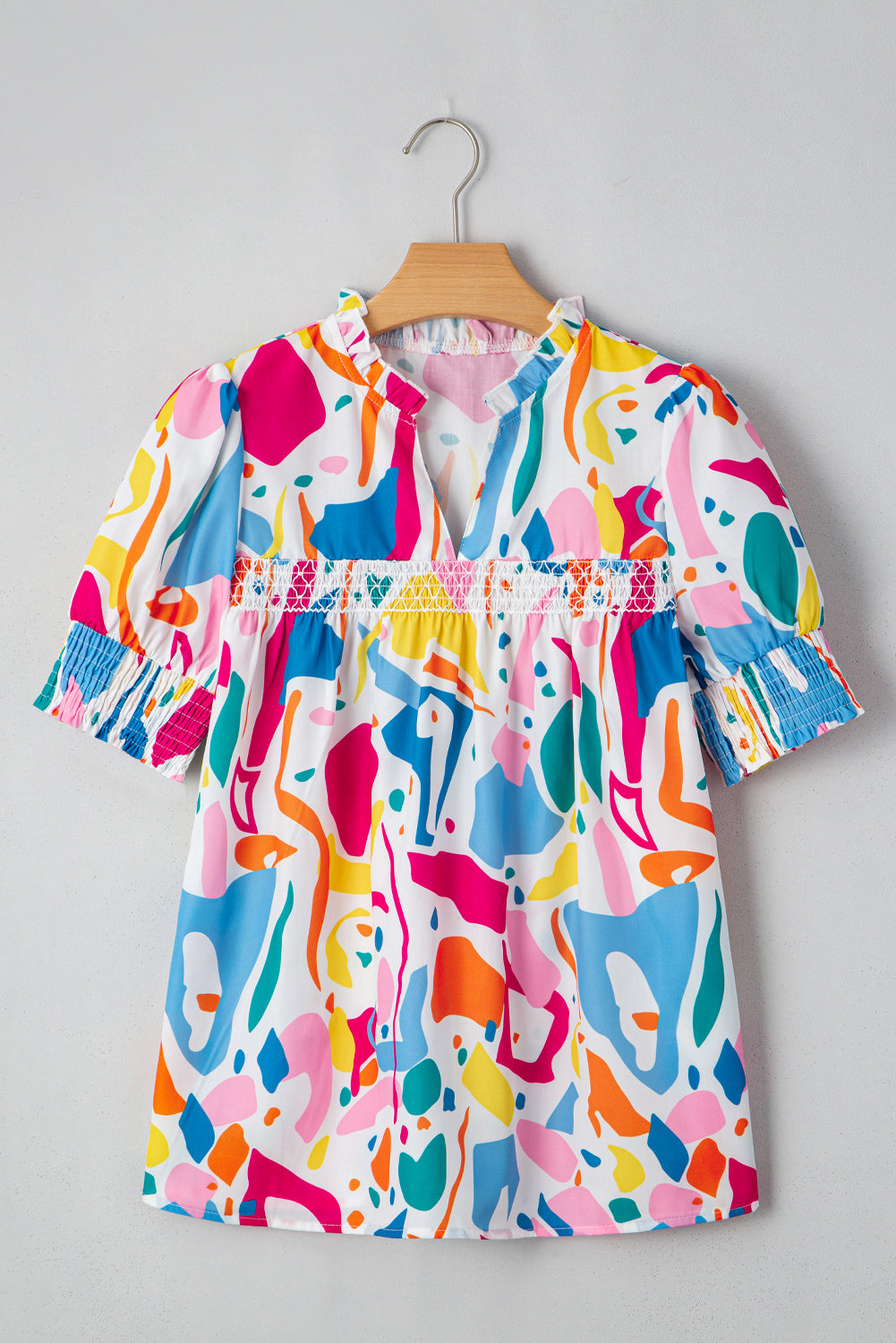 Threaded Pear Harper Shirred Short Sleeve Blouse