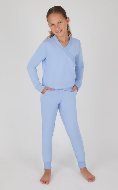 90 Degree by Reflex Girls 2 PC Terry Crossover Long Sleeve Top + Brushed Jogger Set