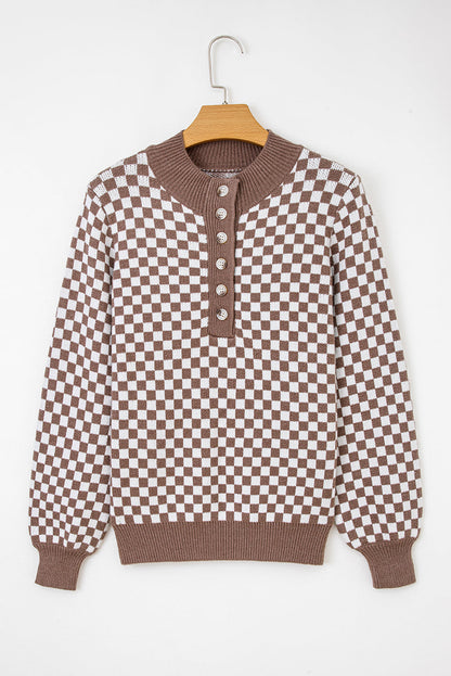 Threaded Pear Mckinley Trim Checkerboard Knit Sweater