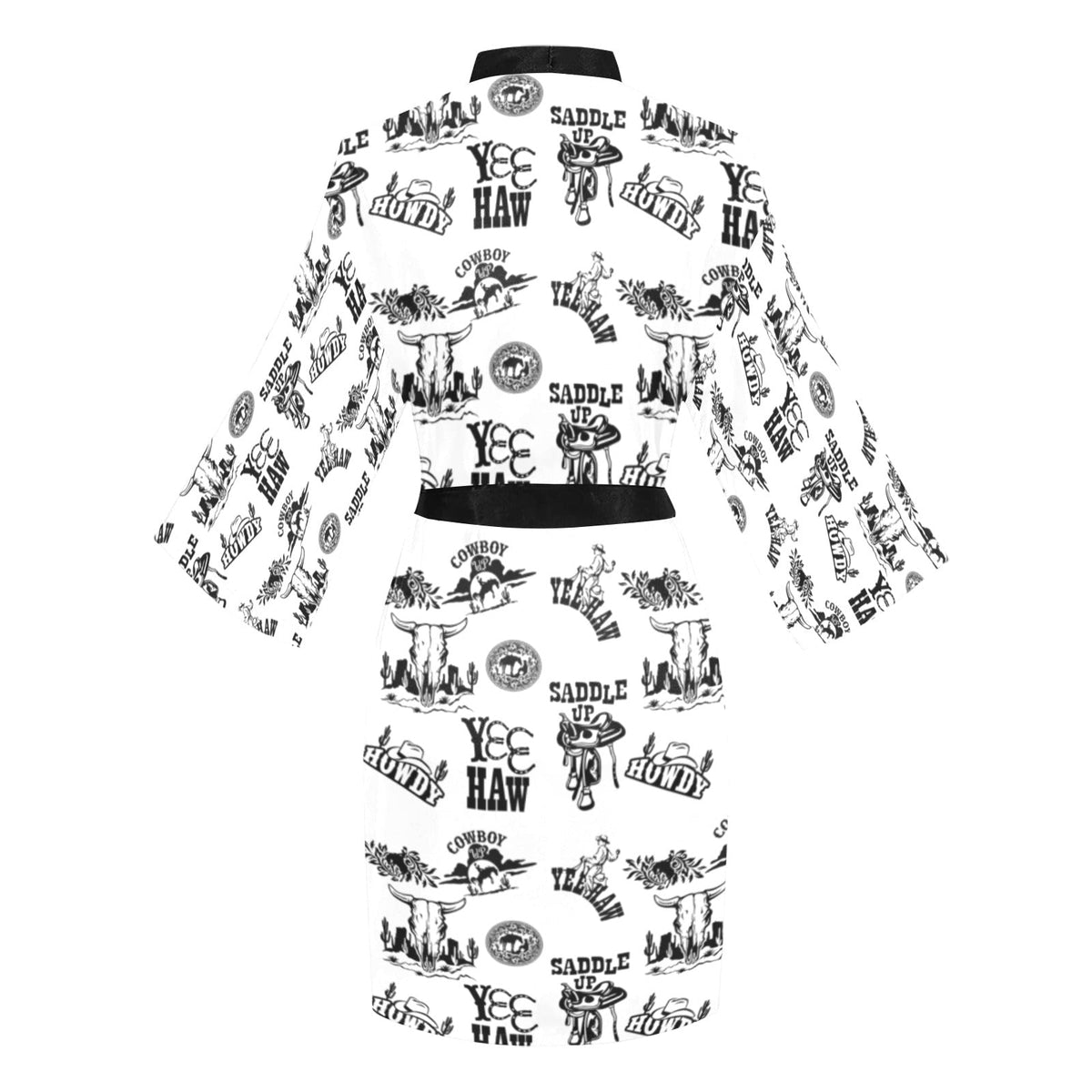 Baha Ranch Cowboy Print Western Satin Kimono Robe