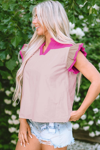 Threaded Pear Maci Ruffled Sleeve Frill V Neck Blouse