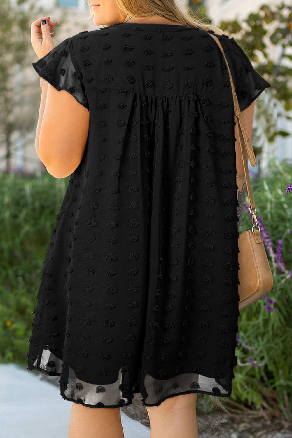 Threaded Pear Lilith Plus Size Dotty Textured Ruffled Dress