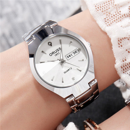 Tungsten Steel Color Waterproof Quartz Watch | Elegant Couple’s Calendar Wristwatch | Fashionable Student Daily Wear Watch | Trendy Minimalist Steel Watch for Men & Women | 2026 High-Fashion Precision Timepiece