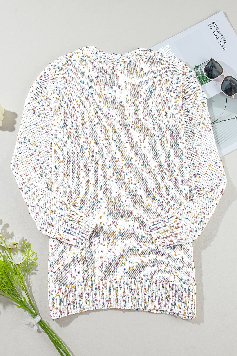 Threaded Pear Ailany Confetti Rib Knit Long Sleeve Cardigan