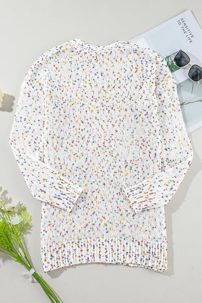 Threaded Pear Ailany Confetti Rib Knit Long Sleeve Cardigan