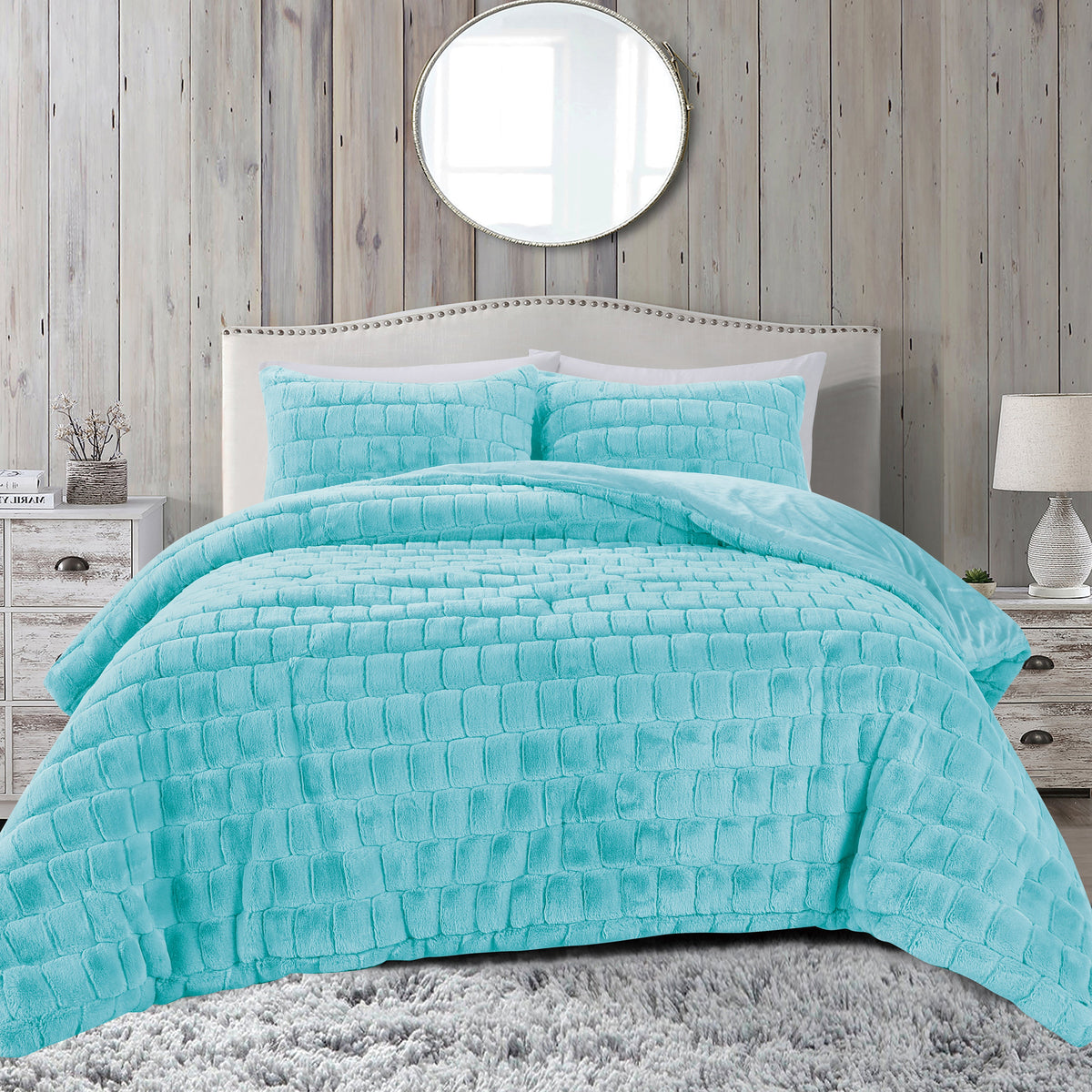Elegant Comfort Fluffy 3-Piece Faux Rabbit Fur Comforter Set