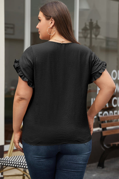 Threaded Pear Paulina Ruffled Short Sleeve Plus Size Top