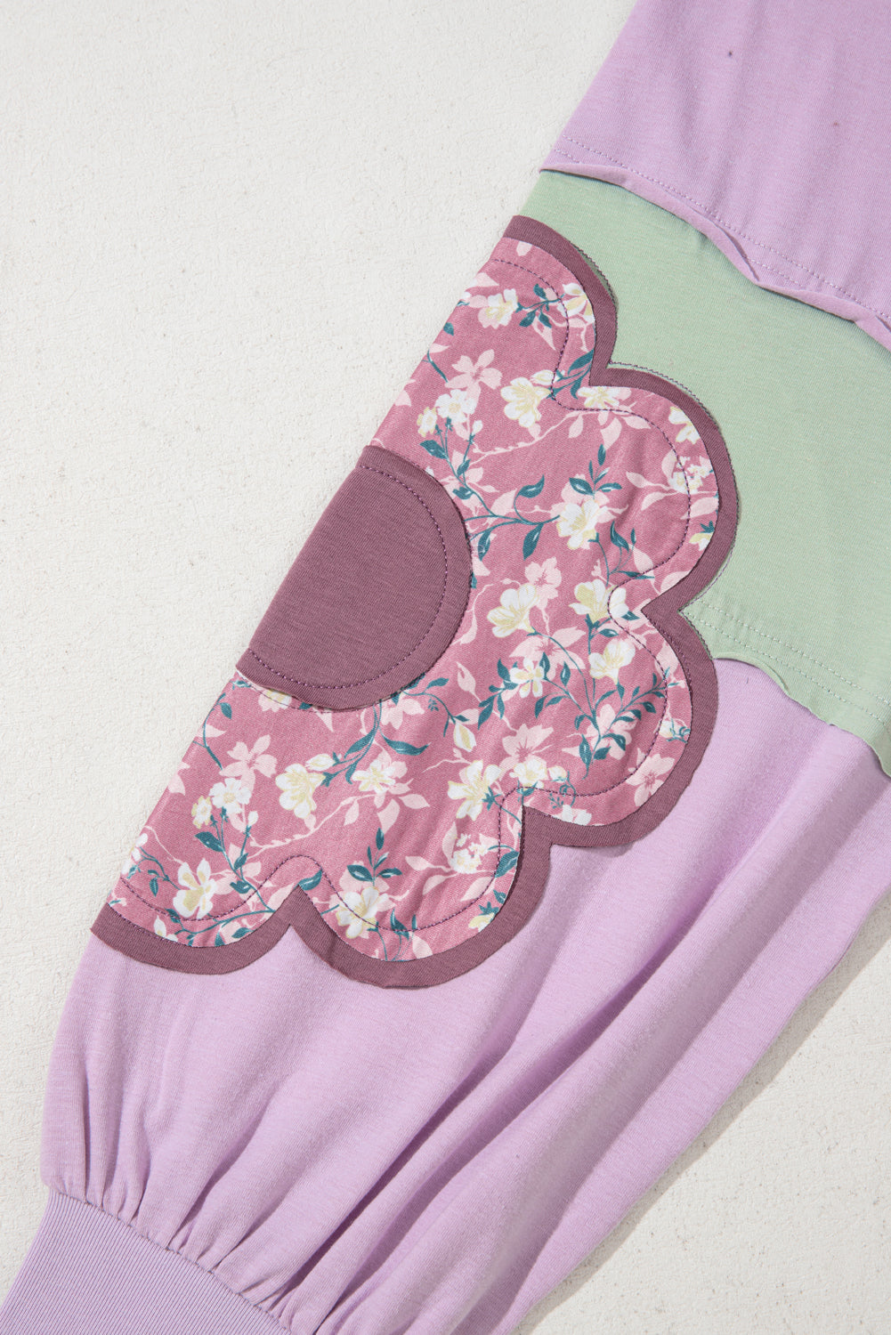 Threaded Pear Phalaenopsis Flower Patch Colorblock Plus Size Pullover Top