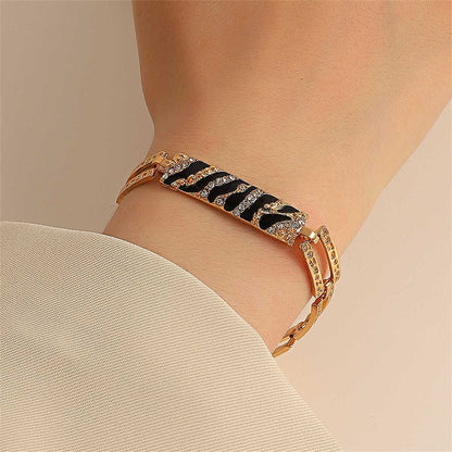 Black & Goldtone Cubic Zirconia-Accent Leopard Bar Bracelet
