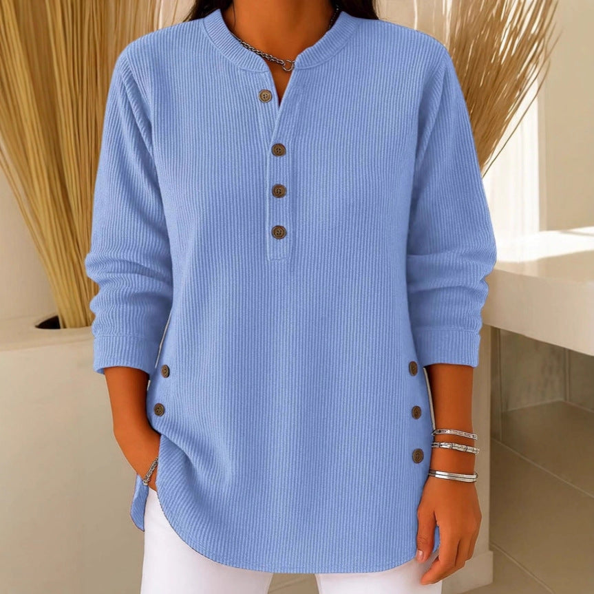 Women’s V-Neck Button-Down Sweater | Fashion Casual Solid Color Long-Sleeved Top | Elegant Knit Blouse T-Shirt for Women | Trendy Minimalist Soft-Touch Pullover | 2026 High-Fashion Lightweight Winter & Autumn Clothing